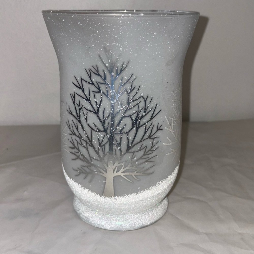 Source Unknown Frosted Glass Candle Holder with Tree Design